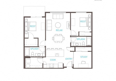 Floor plan for 2 beds, 2 baths, 1055 sqft